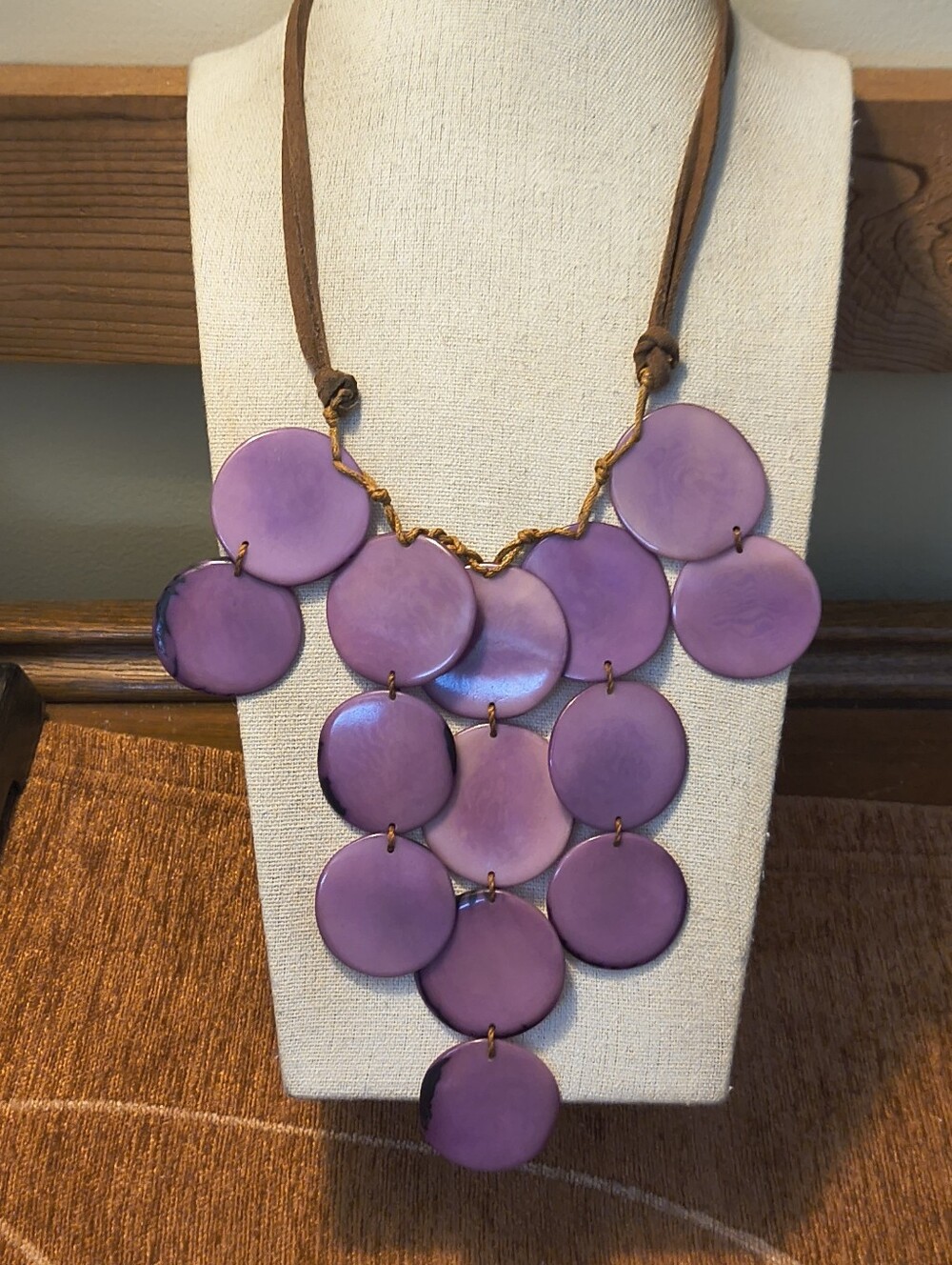 Boho Tagua Nut Necklace Lilac Purple Vegetable Ivory Nut Artisan Suede
